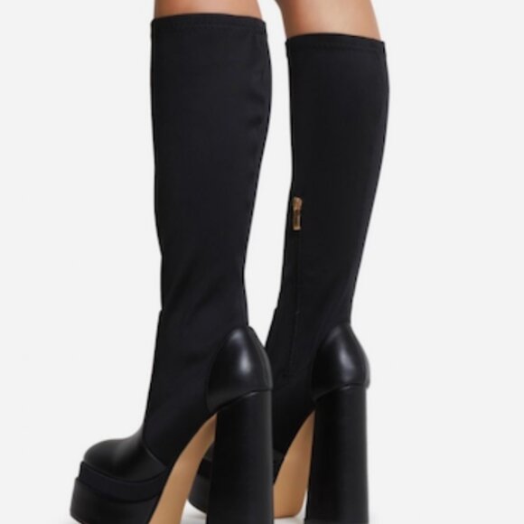 EGO Black Platform Knee High Boots - Picture 1 of 2